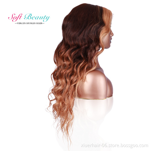 Ready to Ship Wholesale High Quality Loose Wave 13x4 Lace Frontal with Baby Hair  Highlighted 100% Human Hair Wigs